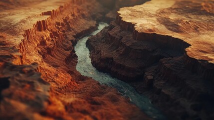 River Flowing Through Deep Canyon with Dramatic Rock Formations Landscape