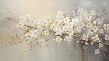 Thick brush strokes impressionistic small white flowers background poster decorative painting 