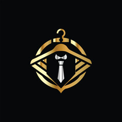 Wedding Dress Logo Design. Elegant and Luxury Logo Design. Hanger with bow tie and mustache. Luxury design. Vector illustration.