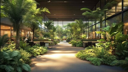 Obraz premium Indoor Oasis: Explore the tranquil beauty of an interior space, seamlessly blending architecture with nature, inviting a sense of serenity and well-being.