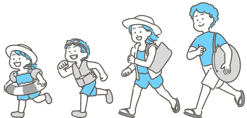 Naklejka premium 水着姿の家族のイラストセット 