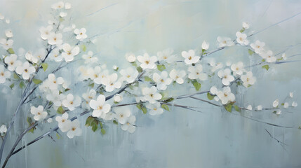 Thick brush strokes impressionistic small white flowers background poster decorative painting 