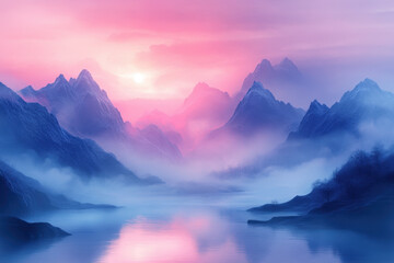 Obraz premium A serene lake reflects towering mountains in a picturesque landscape.