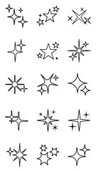PNG Star sparkle doodle set, transparent background