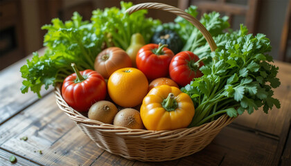 Fresh Organic Vegetables and Fruits in basket