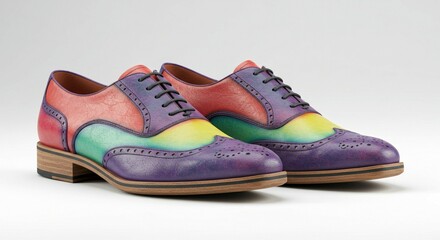 Rainbow Gradient Leather Brogue Oxford Shoes Stylish Men s Footwear