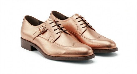 Fototapeta premium Rose Gold Women s Brogue Shoes Elegant Leather Oxfords with Buckle Detail Stylish Footwear