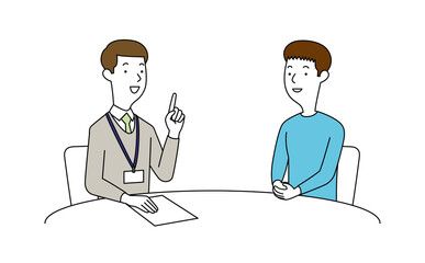 男性の相談員にアドバイスを聞く男性