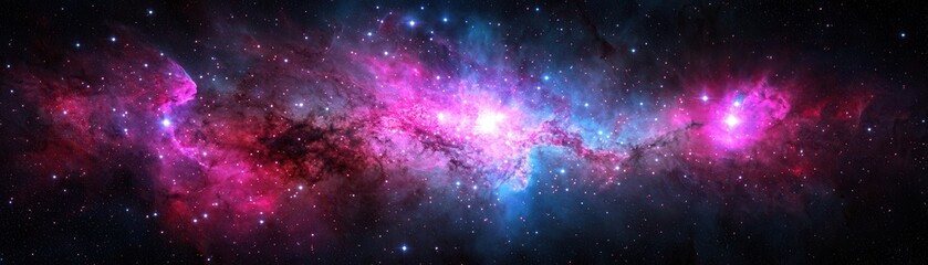 Fototapeta premium A stunning cosmic scene featuring vibrant pink and blue nebulae against a backdrop of stars, illustrating the beauty of deep space.