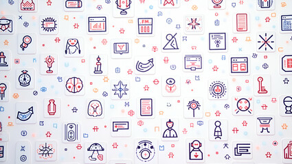 Fototapeta premium Neon Themed Icon Tile Patterns: Luminous Tech Illustrations with Minimal White Space for Event Promotions and Digital Branding - Modern Visuals for App Splash Screens and Brand Identity