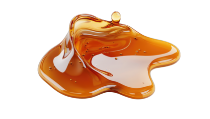 a glossy amber-colored liquid resembling syrup or honey pooled o