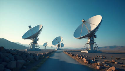 Radio Antenna and Satellite Dishes Border: Enhancing Global Reach and Connectivity with Space for Messages in Photo Stock Concept - Perfect for Visualizing Communication Technology