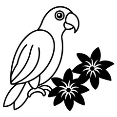  parrot sitting among exotic flowers