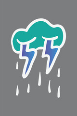 Colorful lightning cloud background, cute weather vector