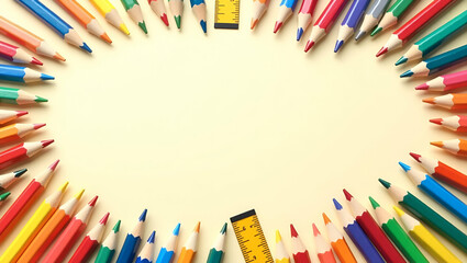 Fototapeta premium Pencils and rulers border with ample copy space for World Teachers Day themes concept as Pencils rulers border providing space for messages celebrating teaching tools and education in Photo Stock Co