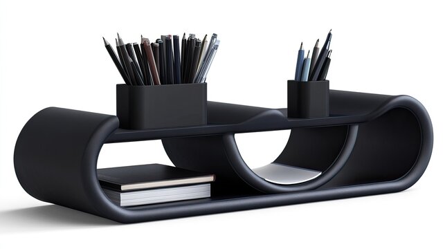 Modern, black, curved, storage, desk organizer