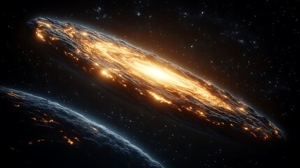 Obraz premium Glowing cosmic ring near planet.