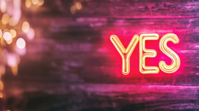 A vibrant neon sign displays the word yes in glowing pink, adding warmth to a cozy atmosphere during the evening