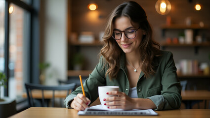 Young Hipster Woman with Coffee Cup Working on Laptop - Trendy Lifestyle Photo Stock Concept