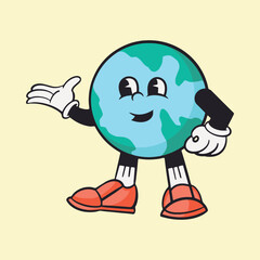 Earth character, colorful retro illustration vector