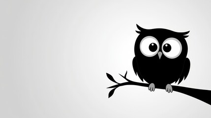 Obraz premium Cute Cartoon Owl on Branch with Monochrome Illustration.