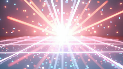 Flat Generate neon sparkle tile patterns featuring starbursts and highlights over white suitable for exciting brand reveals or dynamic event promotions concept as Combine neon starbursts flickers and 