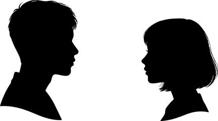 vector set, Vector illustration of silhouette man and woman portrait in profile. Male and female head on a white background side view.
