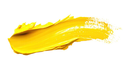 Bright yellow paint stroke on a white background, showcasing artistic expression and potential for design use