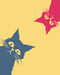 Cat peek a boo cute animal pet vintage background template layout copy space flyer print art editable