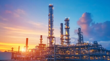 Obraz premium Industrial Refinery Sunset Panorama of excellence in splendor beyond compare with grace in style