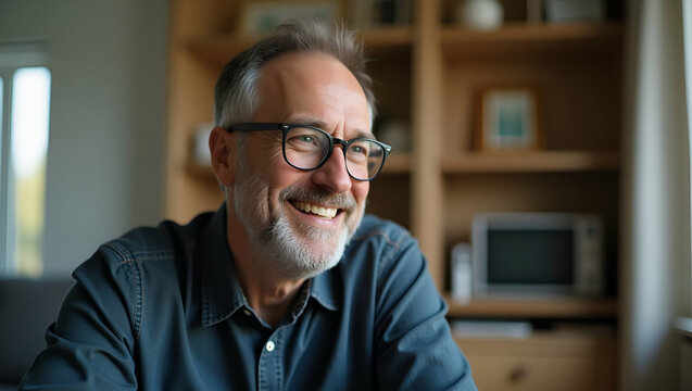 an adult hipster son old senior father stay work at home with smile enjoy living isolation quarantine father day concept as Two bearded men share tasks inside fosters relaxed routine synergy lens appr
