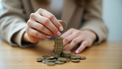 Woman's Hand Holding Coin: Financial Planning & Saving Habits Concept
