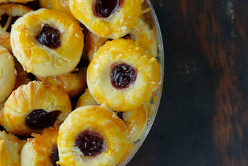 homemade thumbprint cookies in jar