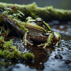 Boreal Chorus Frog on Lily Pad Surrounded by Blooming Flowers in Serene Pond