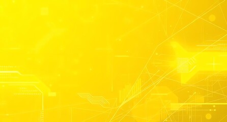 Bright Yellow Technology Background with Interconnected Lines and Geometric Shapes