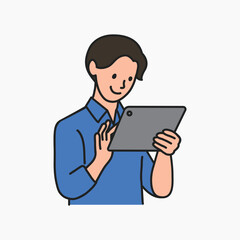 Man using digital tablet vector