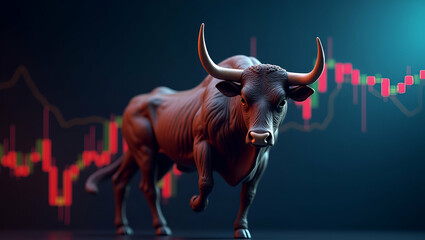 The bull and chart for business or bull market trader concept generative AI concept as Illustration of a bull and chart representing business or bull market trader concept created with generative AI t