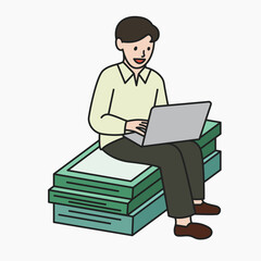 Man employee working on laptop in relaxing workspace vector