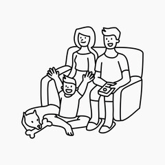 Family watching TV doodle collage element vector