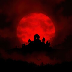 Naklejka premium Abstract dark red background. Dramatic red sky. Fantastic sunset background with copy space for design. Halloween, armageddon, apocalypse, end of the world concept.
