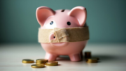 Broken Piggy Bank with Bandage: Symbolizing Financial Struggles, Recession, Bankruptcy, and Economic Crisis - A Visual Concept of Personal and Corporate Financial Recovery and Resilience