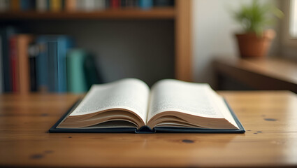 Flat Vector Illustration of Opened Book on Wooden Table: A Cute Academic Concept Showcasing Education and Knowledge Sharing in a Smart Business Tone