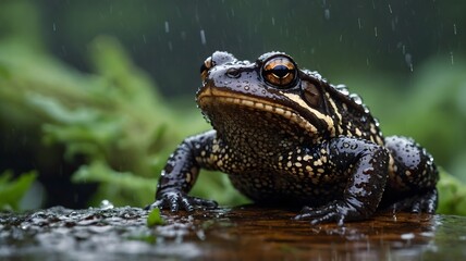 Oak Toad Resting on Rock by Stream, Showing Warty Texture and Soft Hues