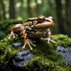 Oak Toad Snapping at an Insect in a Blooming Meadow with Sunlight