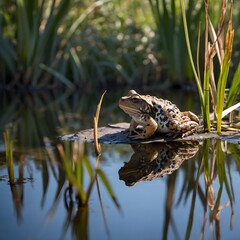Oak Toad on Moss with Dew Drops and Lush Spring Greenery
