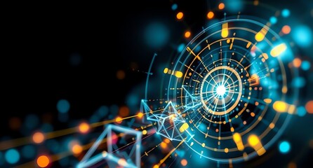 Fototapeta premium Abstract Technology Concept with Glowing Circles and Polygon Mesh Structure