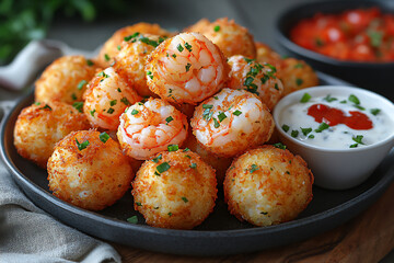 Fototapeta premium Award winning Photography of Golden Fried Shrimp Balls.