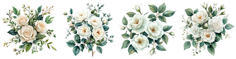 Fototapeta premium Watercolor Rose Bouquet Collection on Transparent