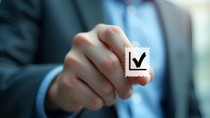 Businessman Marks Checklist Items with Progressive Loading Status: A Visual Reminder for Effective Work Task Management and Project Development Tracking in Stock Photo Concept