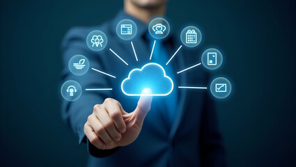 business people touching cloud computing diagram cloud technology data storage networking internet service concept information system business online data management system concept as Business people 